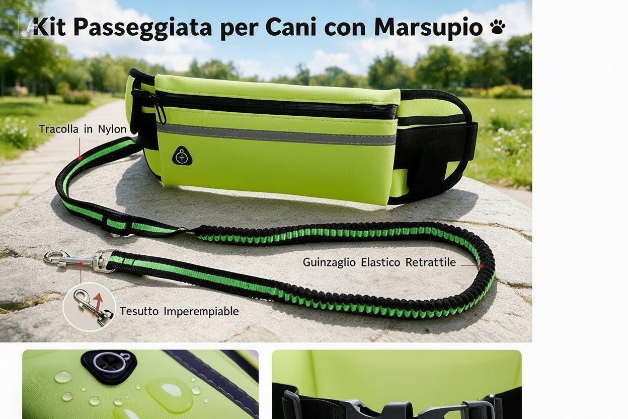 Marsupio impermeabile con guinzaglio riflettente per cani